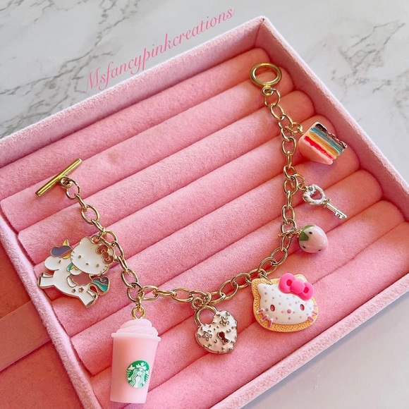 Hello kitty 24k gold plated handmade charm bracelet - Picture 2 of 2